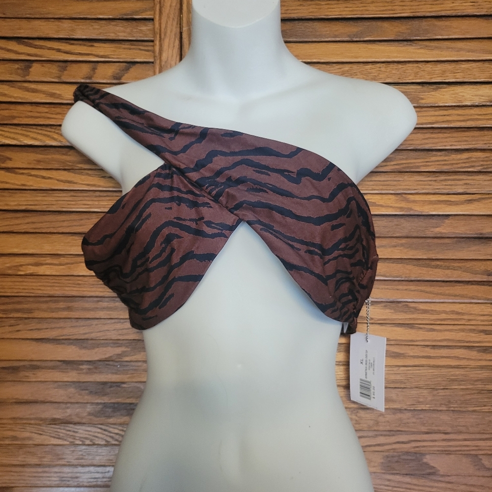 WeWoreWhat NWT Asymmetrical Cross Over Top Size XL Tiger Brown